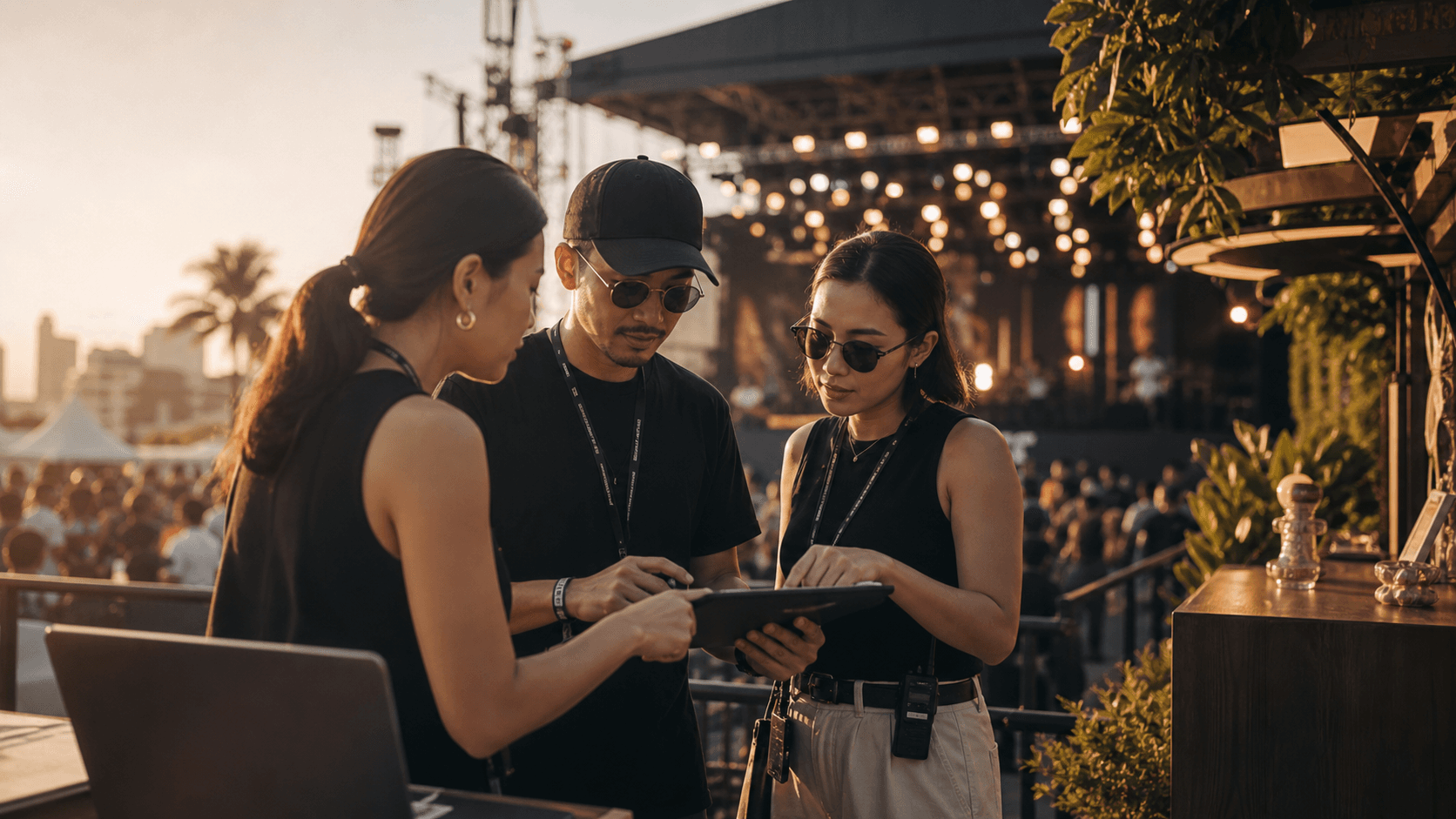The Moon & Co team coordinating sponsorship requirements at a live outdoor event.
